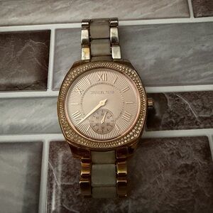 Rose Gold and Silver Watch with Crystal Accents